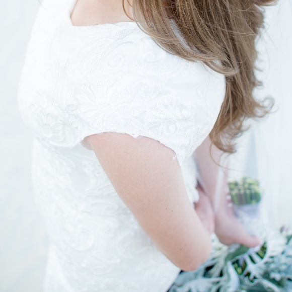 Wedding Dress - High V-Neck, Cap Sleeve, Fit and Flare Wedding Dress - Picture 6 of 11